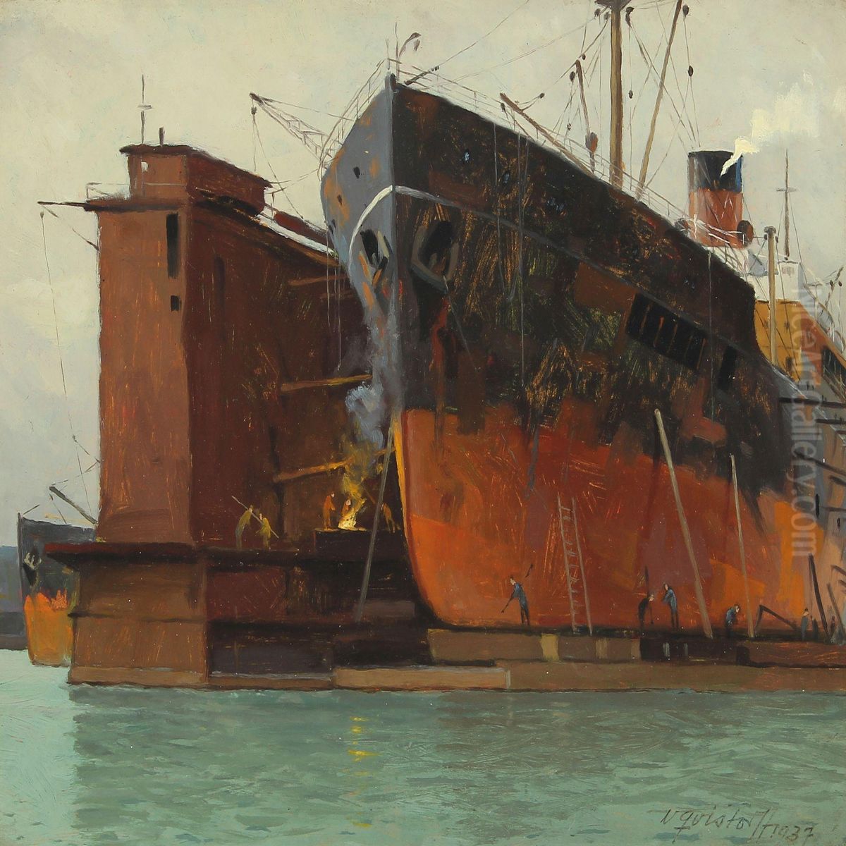 Scenery From A Dock Oil Painting by Victor H.W. Qvistorff