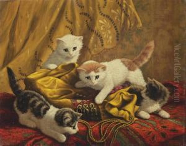 Playful Kittens Oil Painting by Cornelis Raaphorst