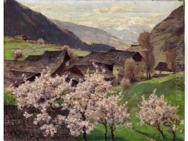 Obstblute In Den Bergen Oil Painting by Fritz Rabending