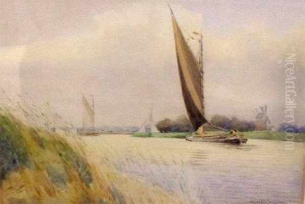River Bure - Oby Oil Painting by William Leslie Rackham