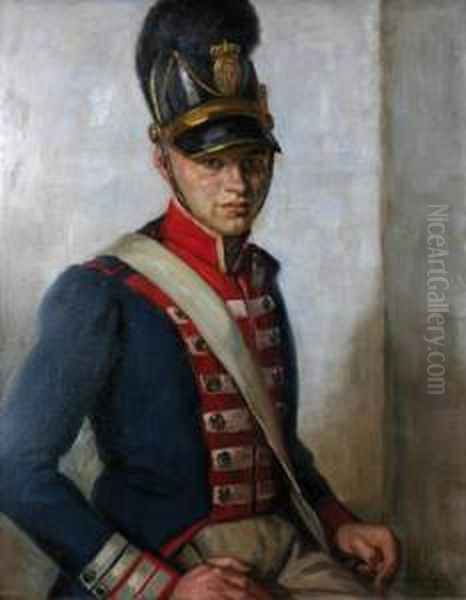 Portrait Of A Hussar Oil Painting by Paul Racknitz-Gotz