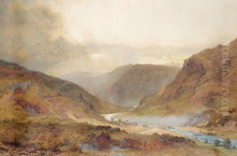 An Angler By A Stream Oil Painting by Charles Walter Radclyffe