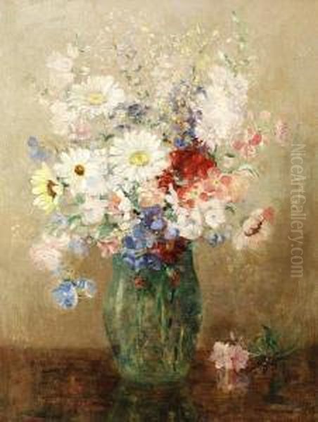 Vase Of Mixed Flowers Oil Painting by Agnes Raeburn