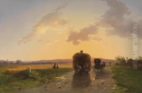 Returning From The Fields At Dusk Oil Painting by Ignaz Raffalt