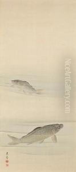 Rigyo No Zu (carp) Oil Painting by Nakajima Raisho