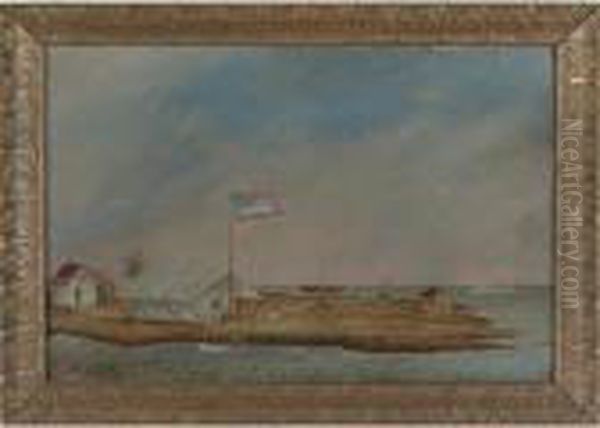 An Island Scene With Natives Tents, A Steamer Oil Painting by Charles Sidney Raleigh