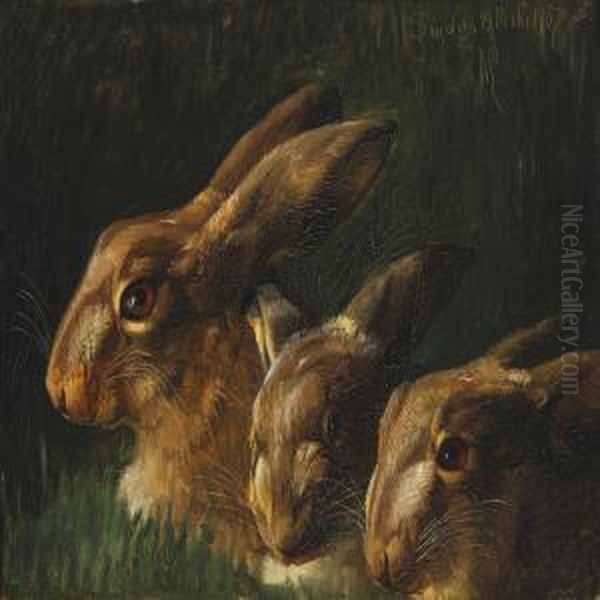Hares Oil Painting by Niels Pieter Rasmussen