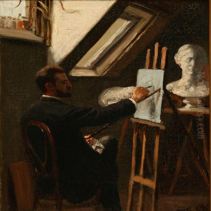 An Artist In His Studio Oil Painting by Eiler Rasmussen-Eilersen