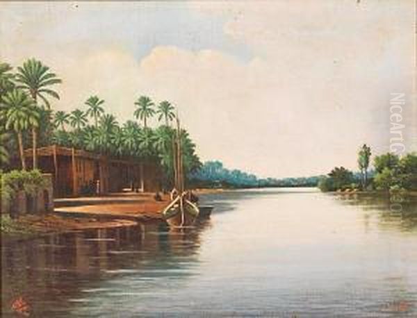 Untitled (river View) Oil Painting by Abdul Qadir Rassam