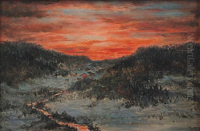 Zachod Slonca Nad Dolina Oil Painting by Wilhelm Carl Rauber