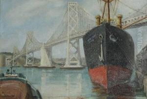 Oakland Bay Bridge Oil Painting by Marion Churchill Raulston