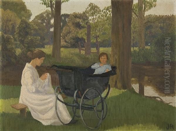 A Rest Beside The River Oil Painting by Jacques Pierre Raverat