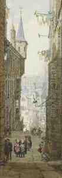 An Old Town Close, Edinburgh Oil Painting by Louise Rayner