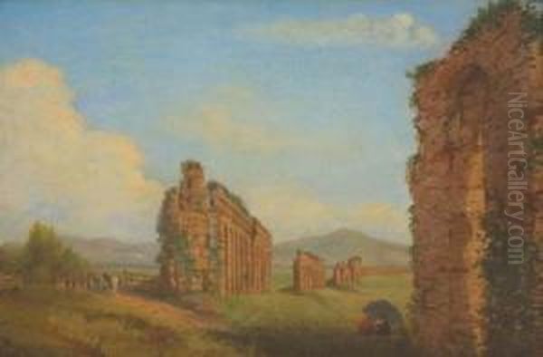 Veduta Della
Campagna Romana Con Rovine E Figure Oil Painting by Josef Reber
