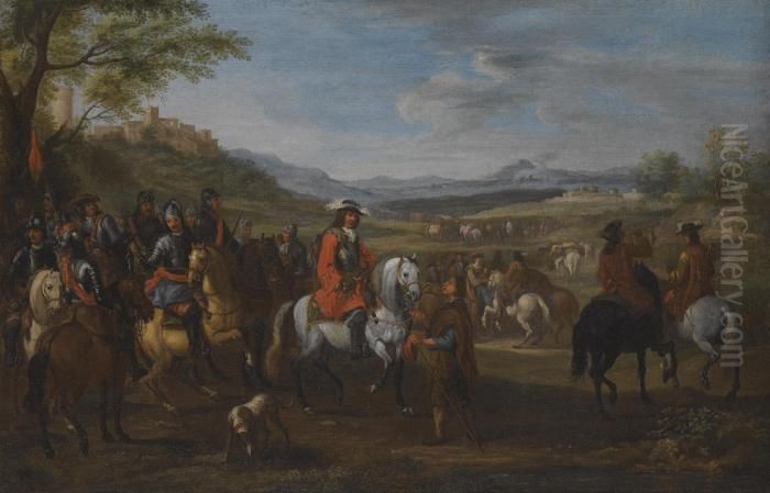 Riders In A Landscape Oil Painting by Christian Reder