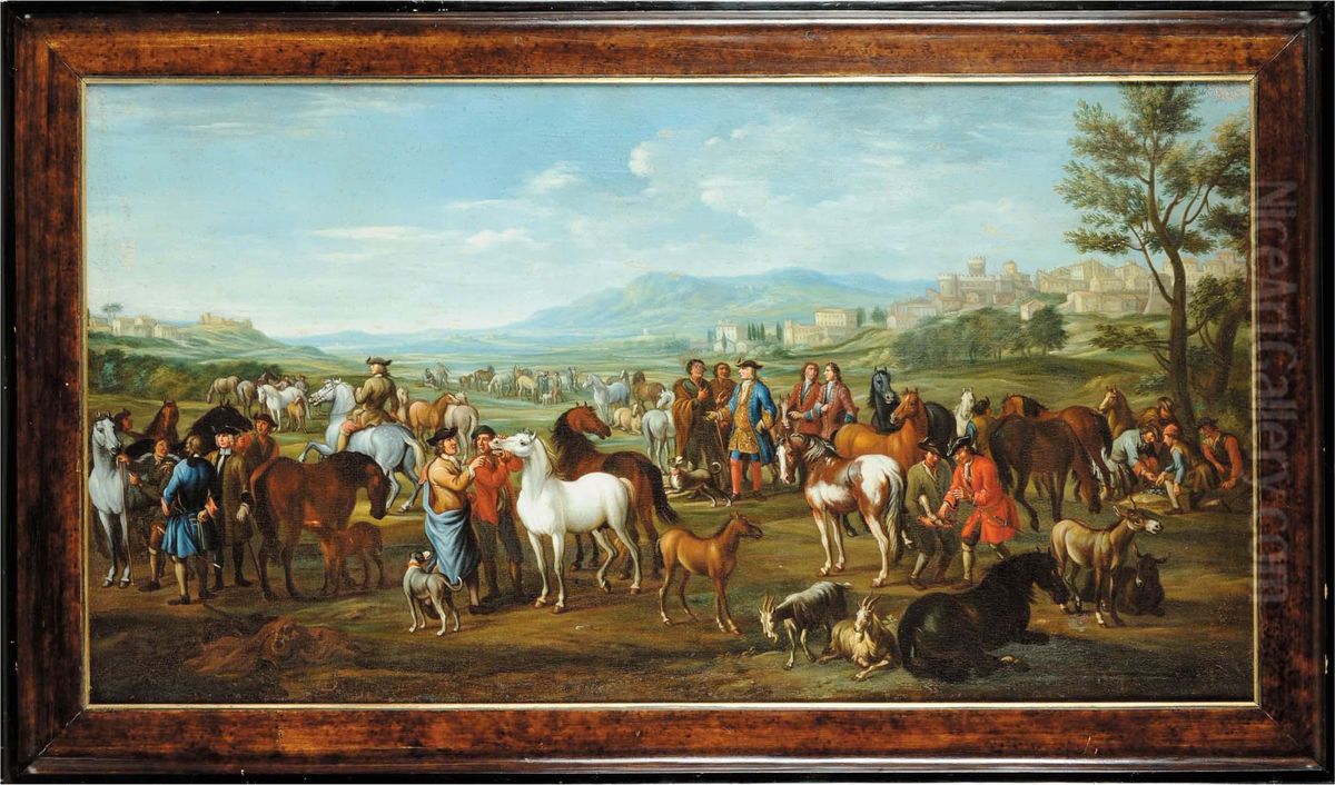 Asta Di Cavalli Purosangue Fra Personaggi Dinobilta' Inglese Oil Painting by Christian Reder