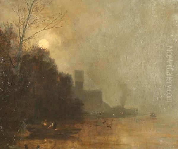 Nachtstuckt Mit Ufergestade Oil Painting by Heinrich Richard Reder