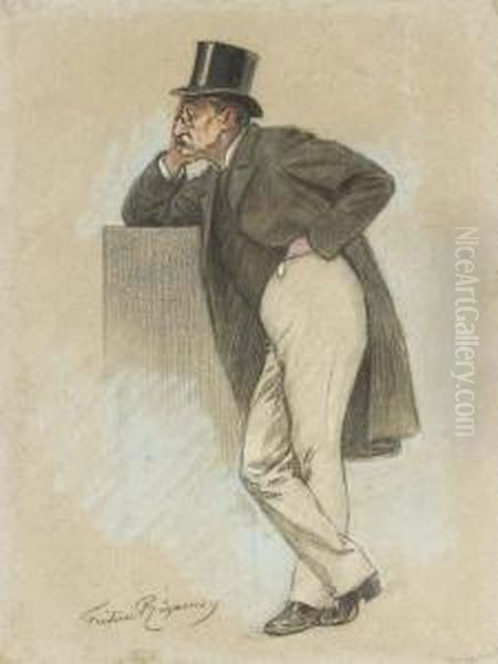 Portrait D'hugo Oberndoerffer De Profil A Gauche Tenant Unparapluie Avec Des Etudes Subsidiaires Oil Painting by Frederic Regamey