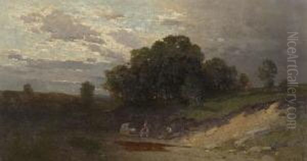 Lagernde Hirten In Einer Sandgrube. Oil Painting by Eugen Reichenbach