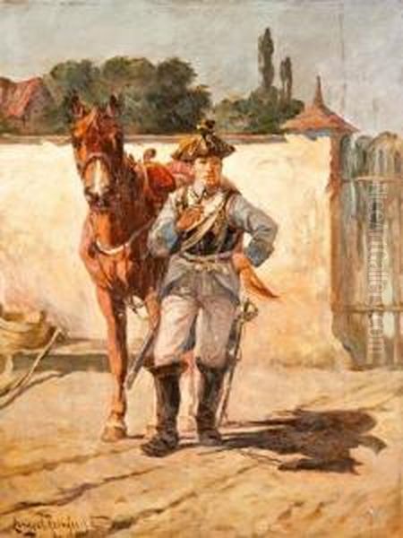 Lovaskatona Oil Painting by Ede Lengyel Reinfuss