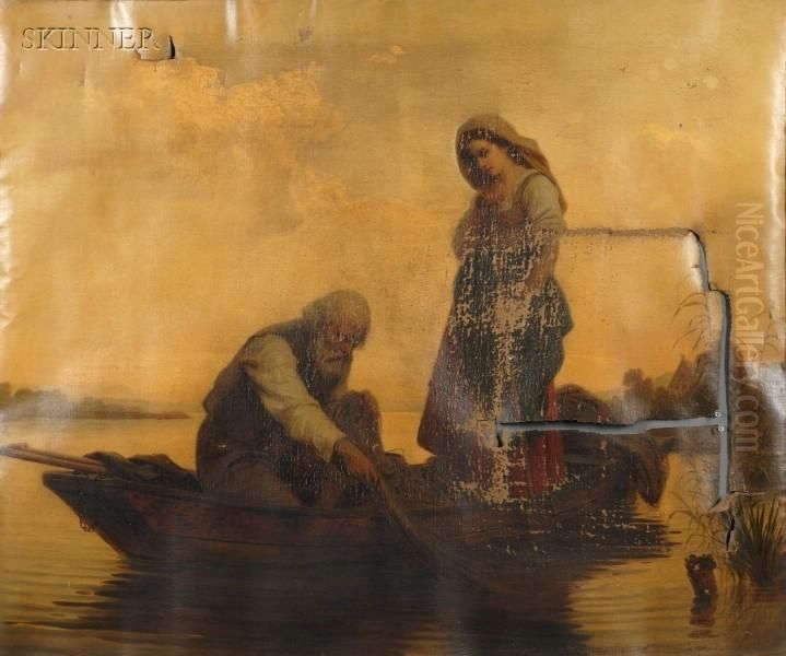 A Fisherman And His Daughter Oil Painting by Bernhard Reinhold