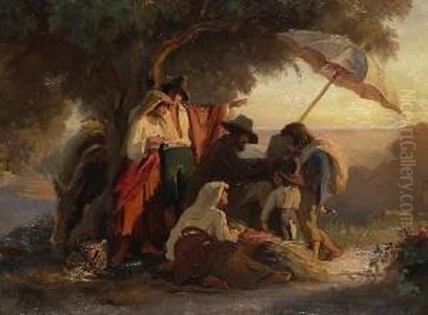 Selbstportrat Malend An Den Abhangen Des Albanergebirges. Oil Painting by Bernhard Reinhold