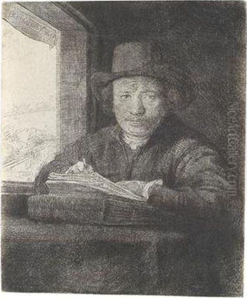 Selbstbildnis Am Fenster Zeichnend Oil Painting by Harmenszoon van Rijn Rembrandt