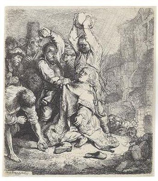 Die Steinigung Des Hl. Stephanus Oil Painting by Harmenszoon van Rijn Rembrandt