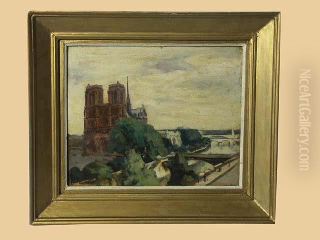 Paris Notre Dame Oil Painting by Paul Renard