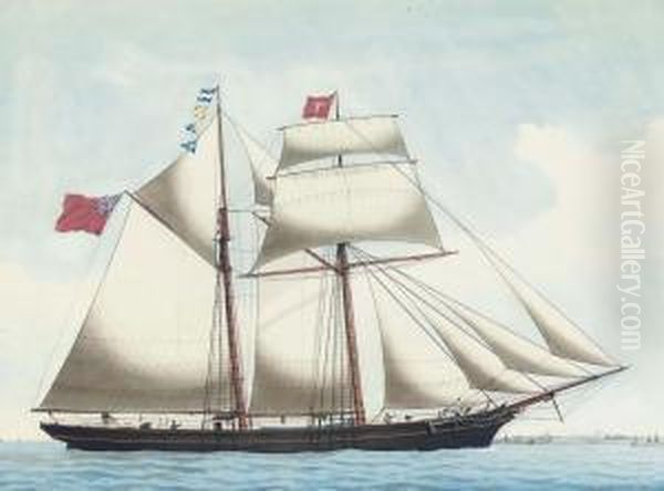 The Topsail Schooner 
Julia 
 Of Fowey Entering The Port Of Leghorn Oil Painting by Luigi P. Renault