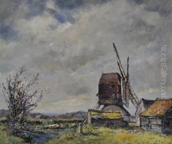 Old Windmill Oil Painting by Joseph Fred. Percy Rendell