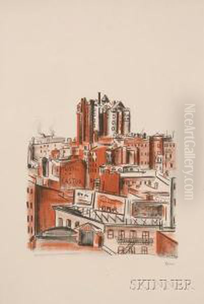 Lot Of Six City Views From Oil Painting by Irena Hassenberg Reno