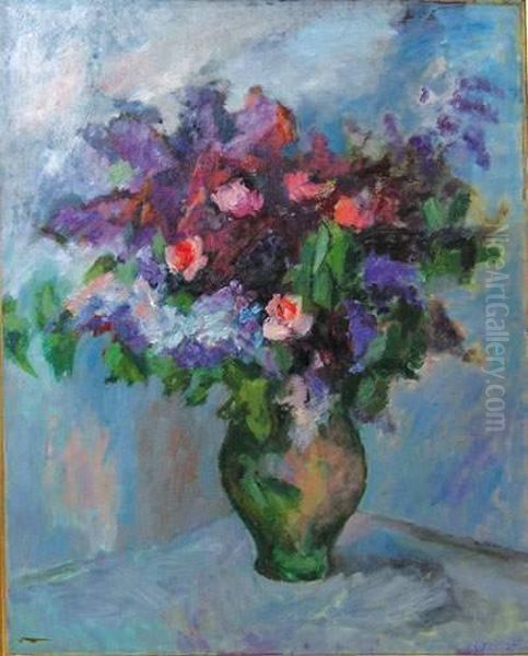 Bouquet De Lilas Et De Roses (1959) Oil Painting by Irena Hassenberg Reno