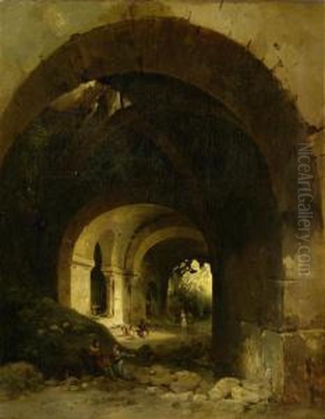 The Gateway With Figures Oil Painting by Charles Renoux