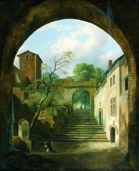 Un Chevalier Dans La Cour D'un Monastere Oil Painting by Charles Renoux