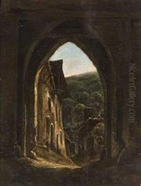 Porte D'une Ville Gothique. Oil Painting by Charles Renoux