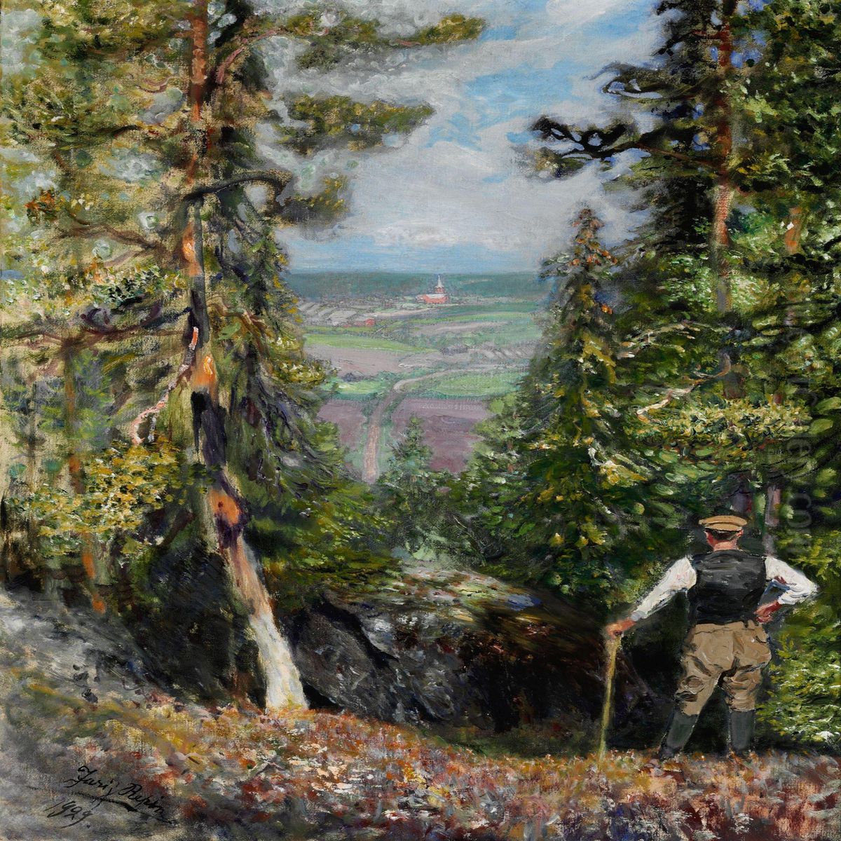 A Russian Forester Pausing And Overlooking A Valley Oil Painting by Repin Iliya