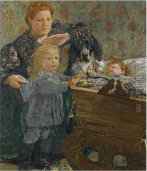 Portrait Of A Mother And Her Children In The Nursery Oil Painting by Repin Iliya