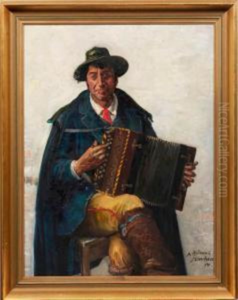 Akkordeonspieler Oil Painting by Armin Reumann