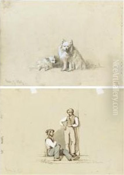 Pomeranians Oil Painting by Calvert Richard Jones