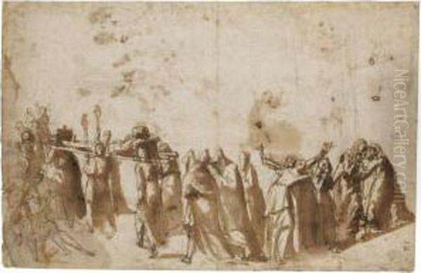 Recto: A Funeral Procession Oil Painting by Giovanni Battista Ricci Da Novara