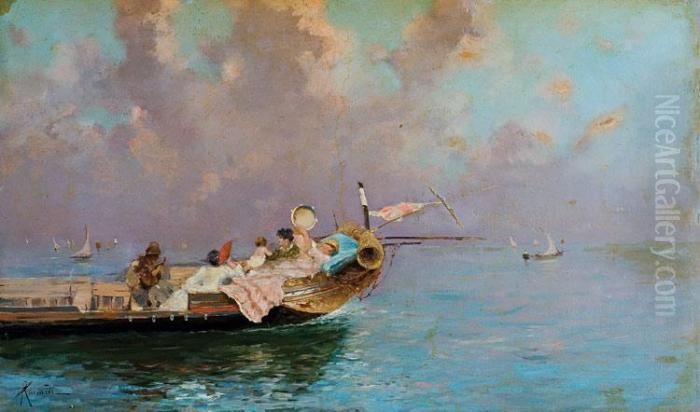 Gondel In De Baai Van Venetie Oil Painting by Oscar Ricciardi