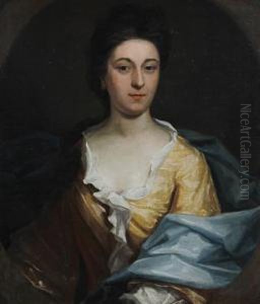 Portrait Of A Lady Wearing A Yellow Dress And Blue Shawl Oil Painting by Jonathan Richardson