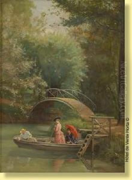 La Lecon De Peche A La Ligne Oil Painting by Jules Richomme