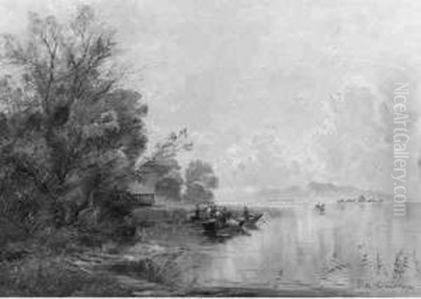 Rowingboats On The Chiemsee Oil Painting by Klaus Richter