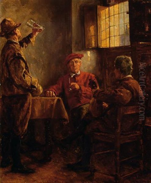Die Zecher Oil Painting by August Rieper