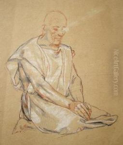 A Man Wearing Robes, Praying Oil Painting by Leon Louis Antoine Riesener