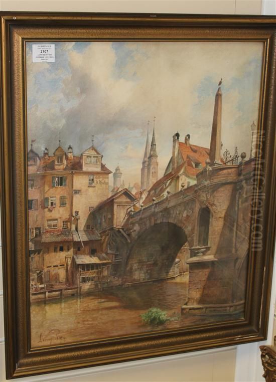 A Bridge At Tharlesbruke, Nuremberg Oil Painting by Lorenz Ritter