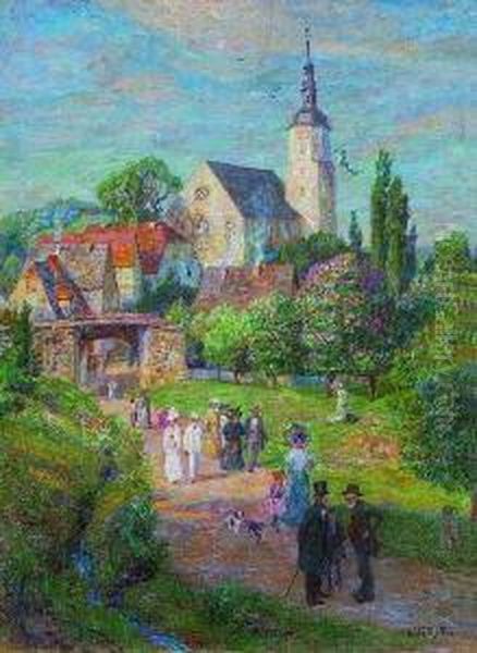 Sonntagsspaziergang Zur Maienzeit Oil Painting by Wilhelm Georg Ritter