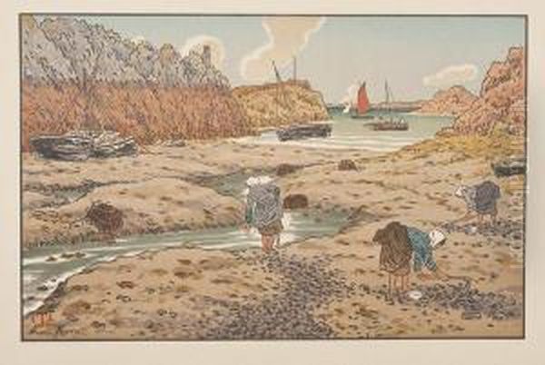 Le Port De Loguivy A Maree Basse Oil Painting by Henry Parsons Riviere